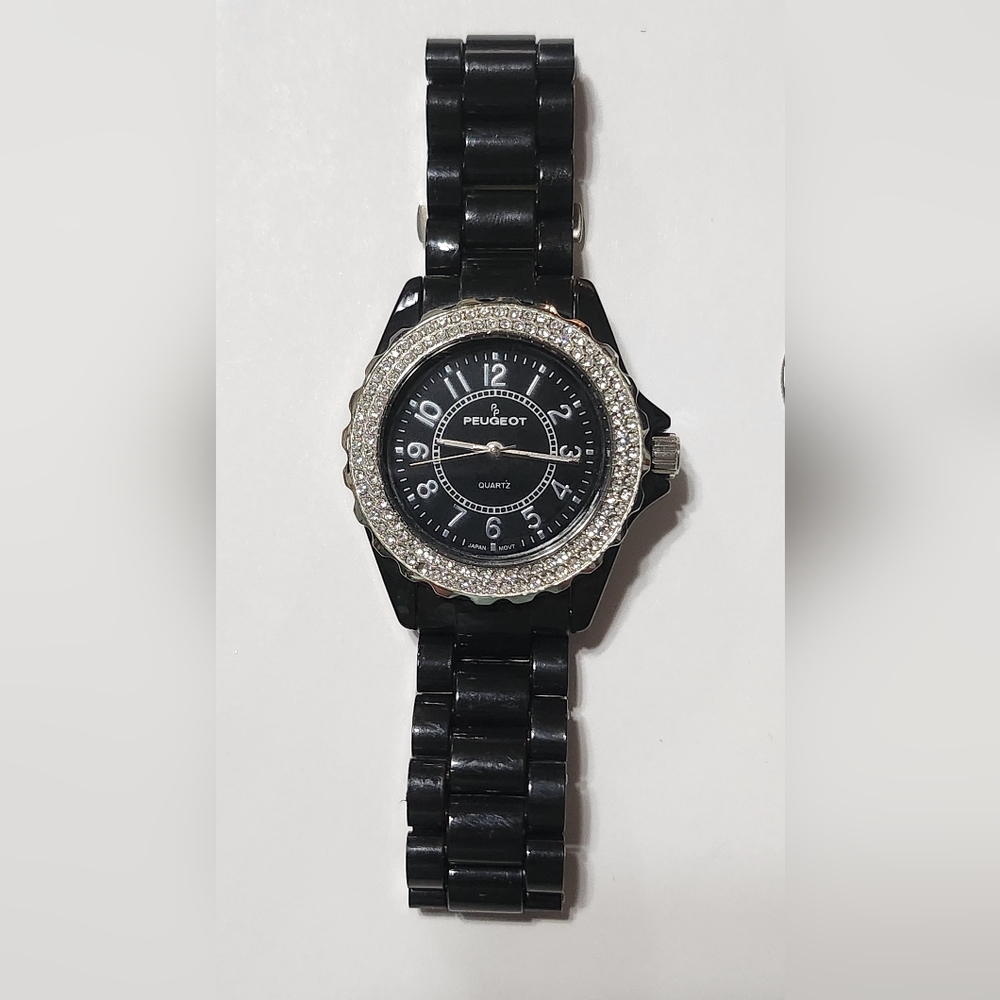Peugeot Women's Swarovski Crystal Bezel Black Acrylic Watch